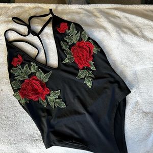 Never worn SHEIN Large black and floral body suit